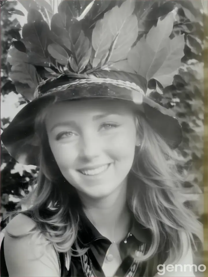 a black and white photo of a woman wearing a hat