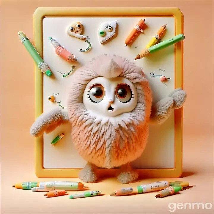 a stuffed animal with a pencil and markers