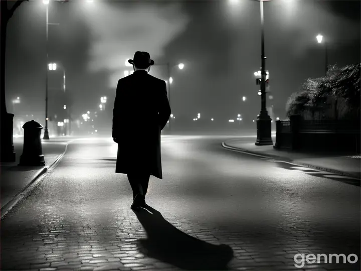 oldman walking down the dark street