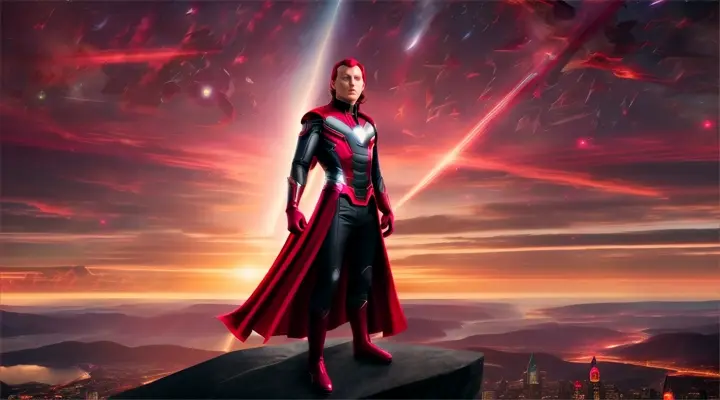 marvel cinematics:action:Wanda Maximoff (Scarlet Witch) and Vision( Paul Bettany as Vision in Avengers):Night turns to dawn, stars fade into the morning light.