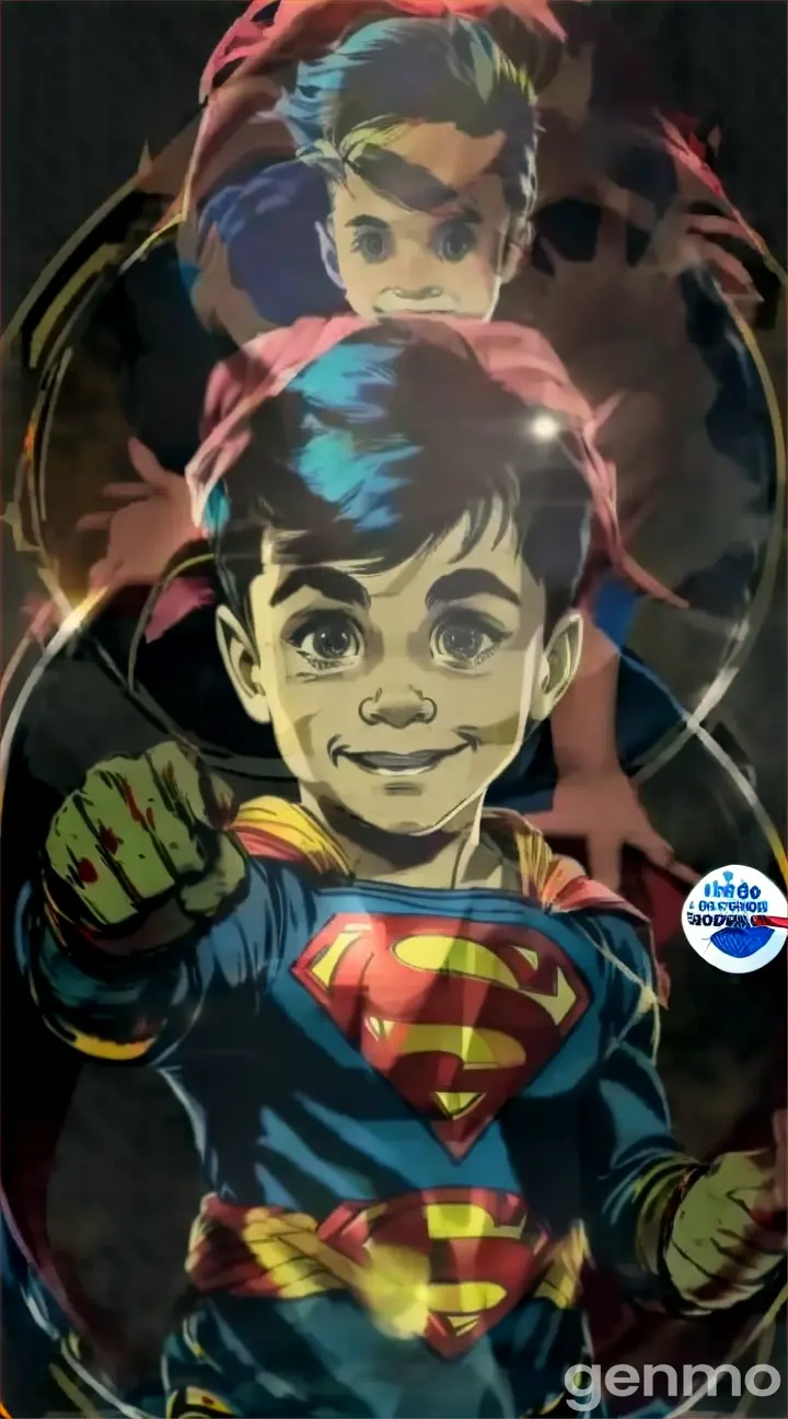 a picture of a boy in a superman costume