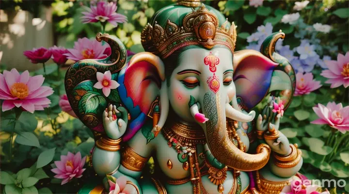 realistic lord Ganesh in the garden 