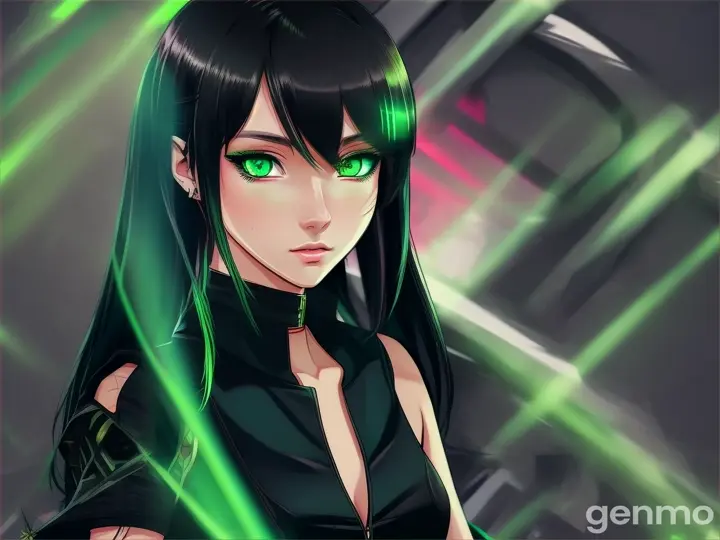 ANIME STYLE,GREEN EYES,BRIGHT SUMMER BLACK