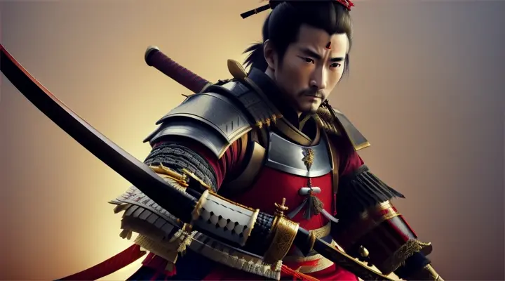  in a dramatic display of skill and strength, a samurai, dressed in traditional armor and wielding a hyper-realistic sword, swings the blade through the air with expert precision, cinematic style