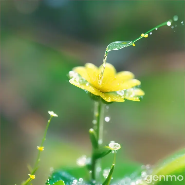 pequena flor amarela sendo regada