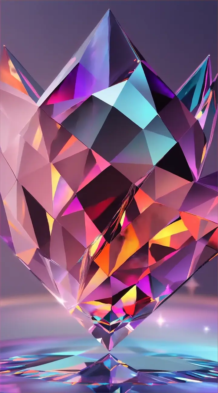 Create a beautiful exquisite brilliant dazzling sparkling luxurious majestic 3d diamond crystal like colorful moving background of gradient colors of orange royal purple gold turquoise and bright blue in a fluid movement 