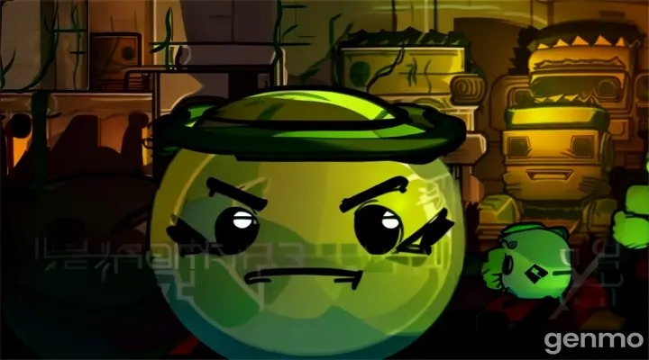 a green ball with a angry face in a dark dungeon that's Darkness in the dungeon