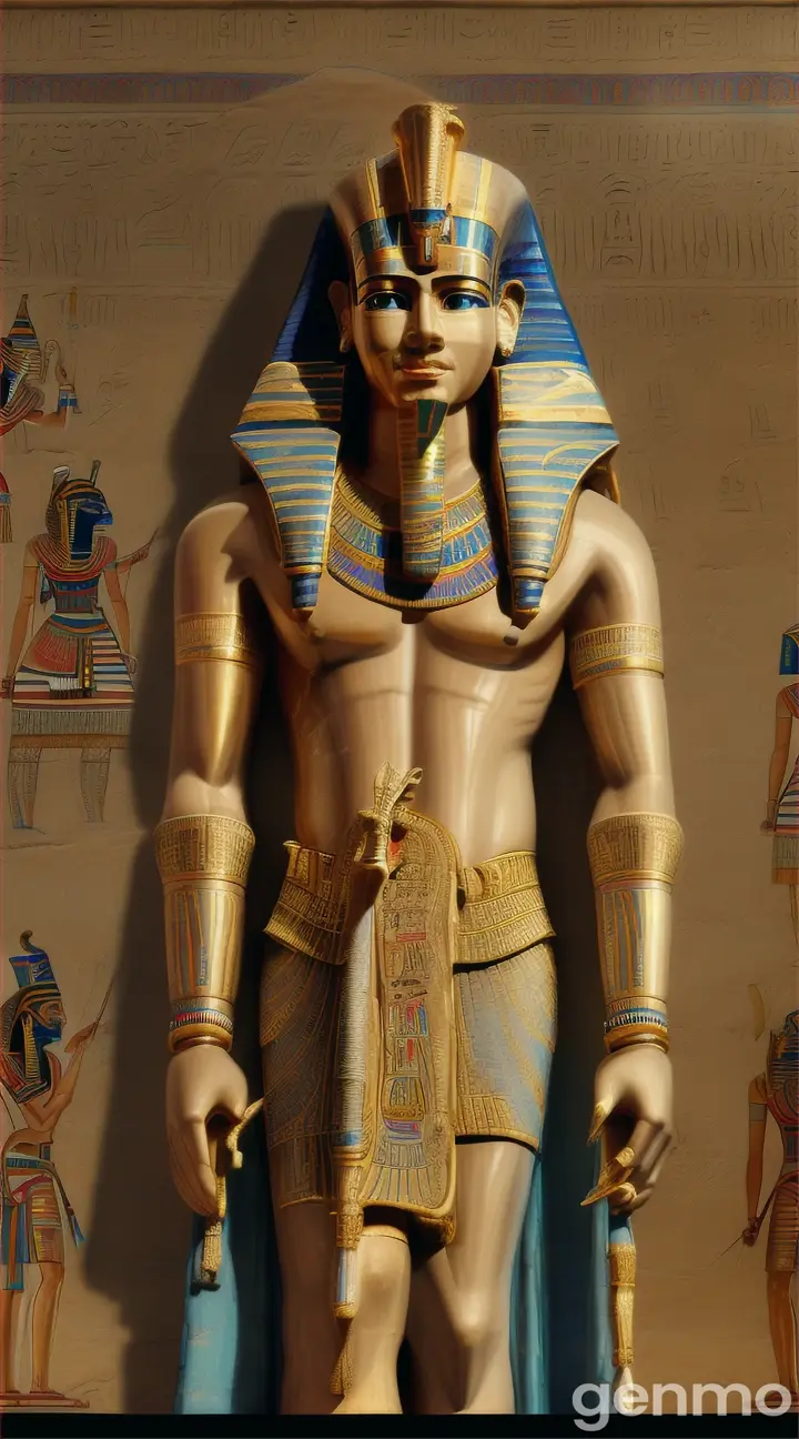 Image of Ramses II with scenes of Egypt's territorial expansion during the New Kingdom era.