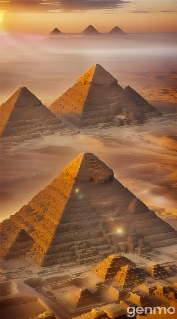 Image showcasing the enduring monuments of Egypt, such as the pyramids and temples, with a backdrop of cultural influence on later societies.
