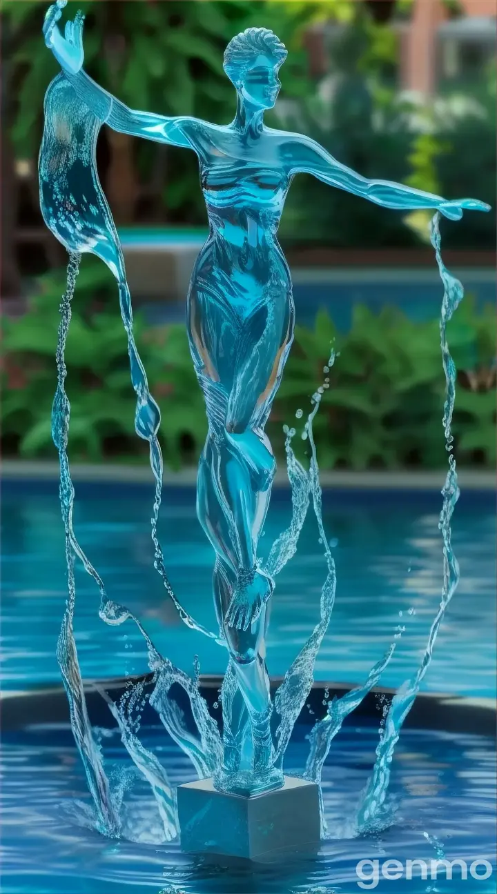 a statue of a person standing in a pool of water