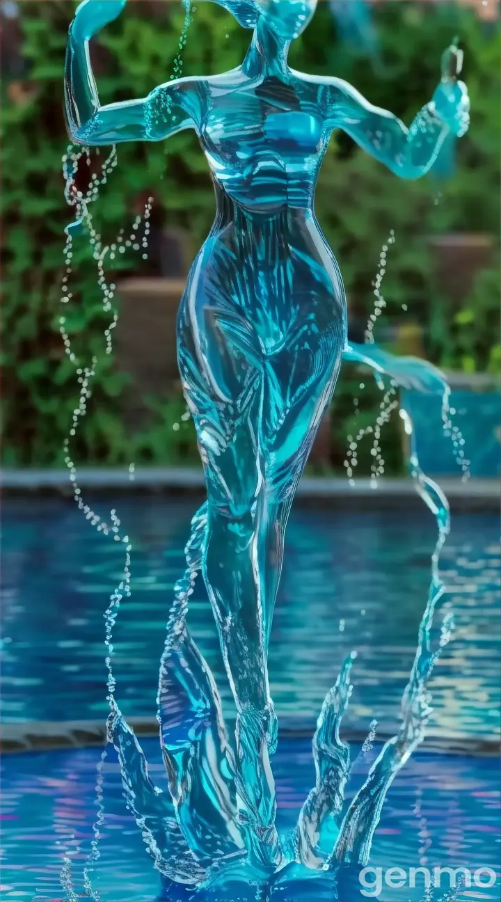 a statue of a person standing in a pool of water