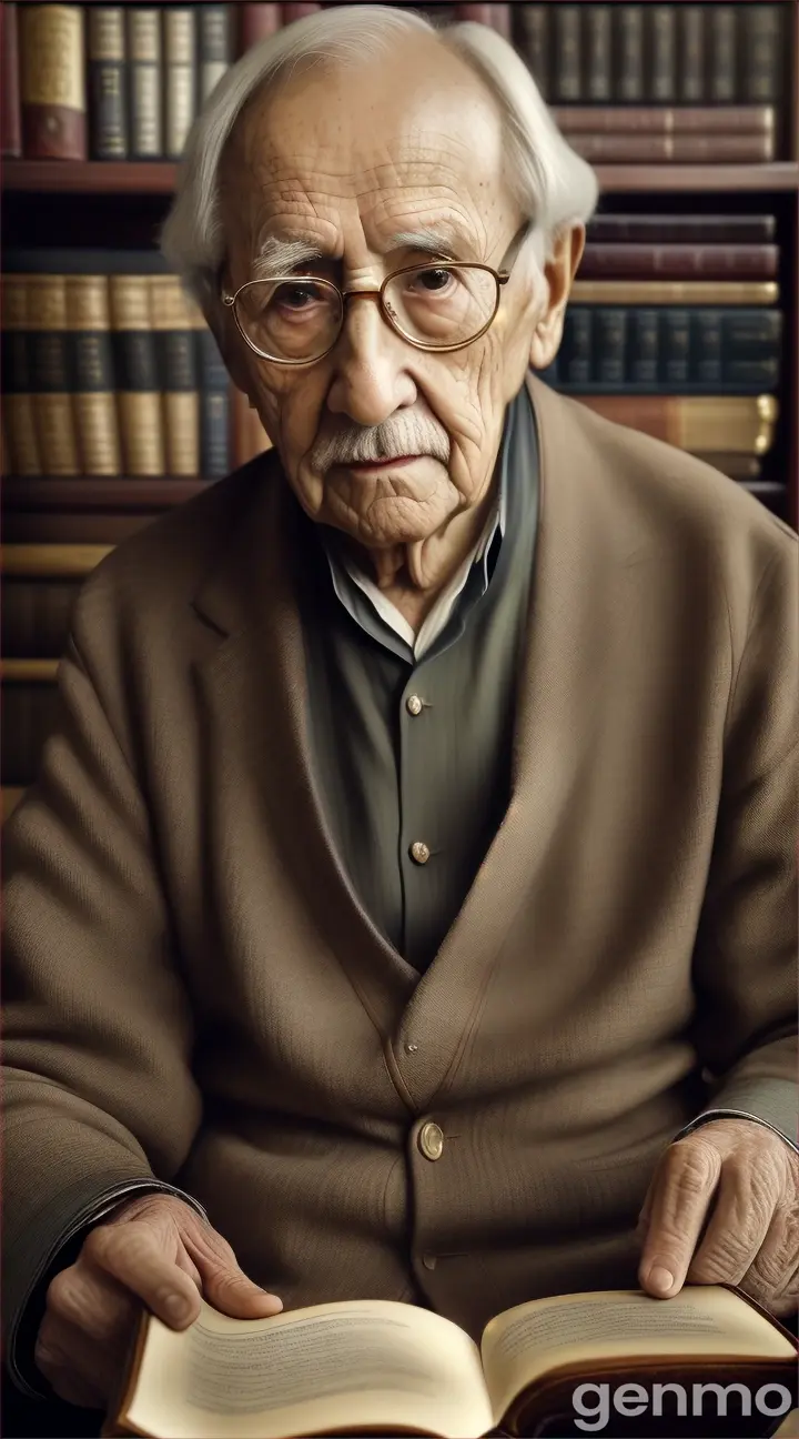 Elderly Librarian: An old man or woman with a worn, serious expression, dressed in traditional, slightly old-fashioned clothing. They have a cautious, knowing look as they warn about the vault.