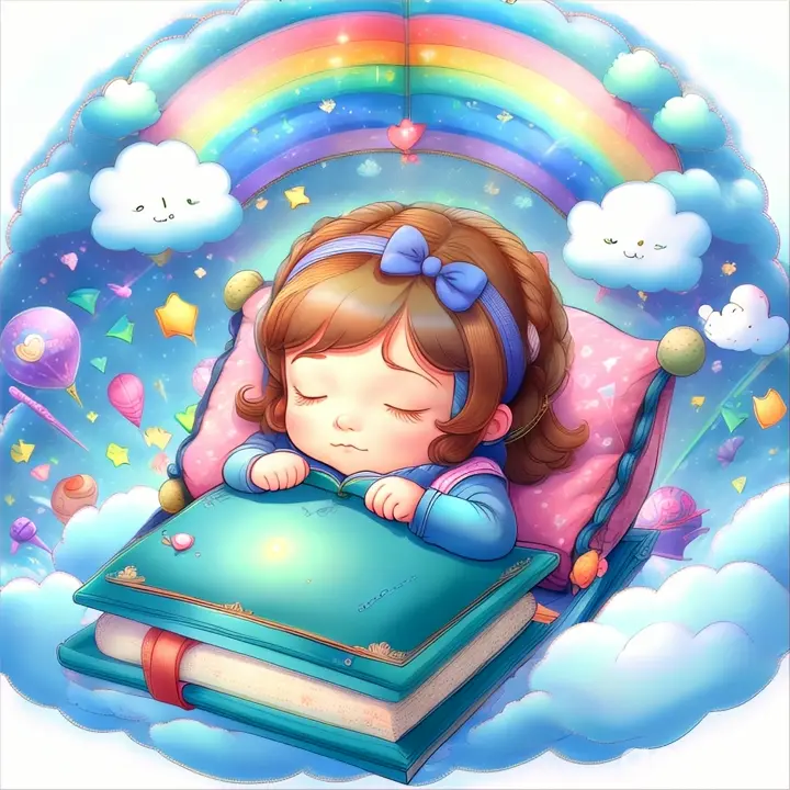 a little girl sleeping on top of a book