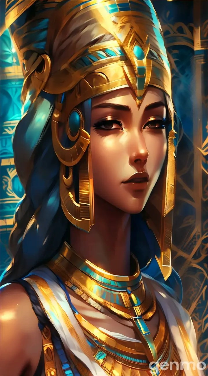 an egyptian woman wearing a gold headdress