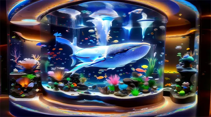 a large aquarium with a whale inside of it