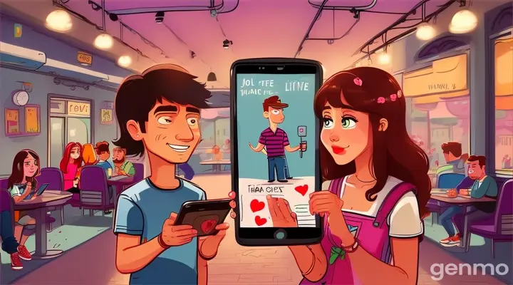 Two people accidentally swap phones, leading them to discover each other's lives and ultimately fall in love.cartoon