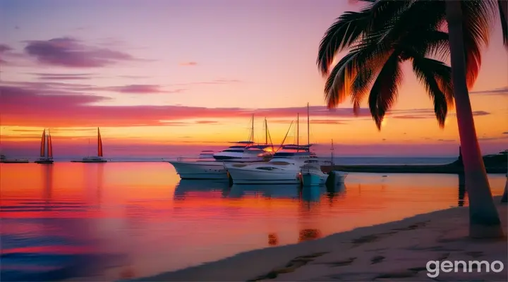 A coastal sunset in Punta del Este, with orange and pink hues reflecting on the water