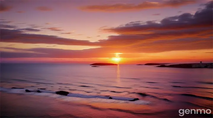 A coastal sunset in Uruguay map, with orange and pink hues reflecting on the water