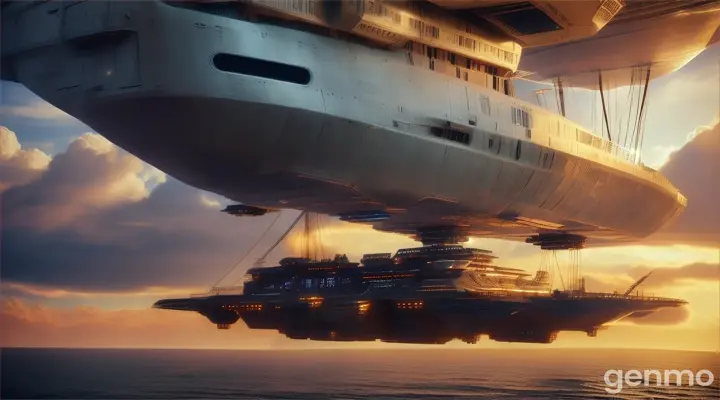 Two people were sitting in the ship. They became the ship and started flying in the air