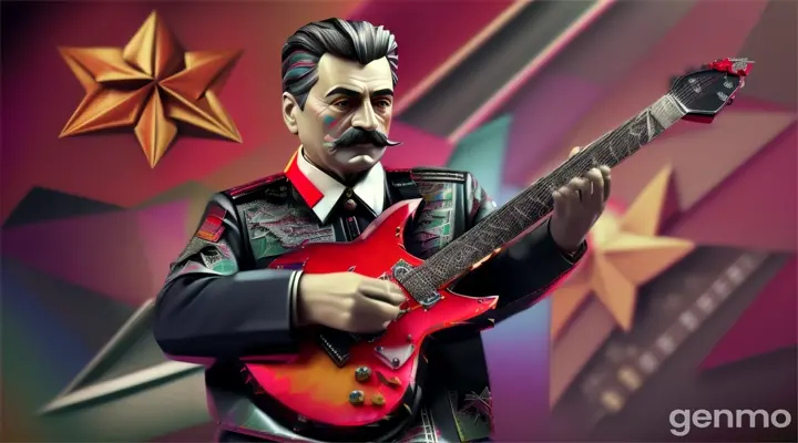  origami paper Joseph Stalin, playing electric guitar