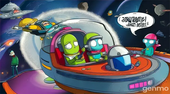 an image of a cartoon scene with aliens in a space ship accidentally discovering earth and moving towards it