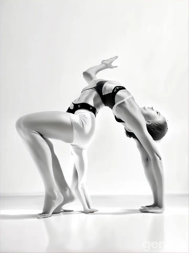 a woman in a black and white photo doing a yoga pose