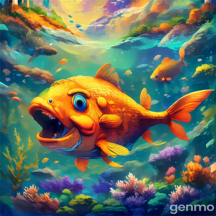 a painting of a fish with its mouth open