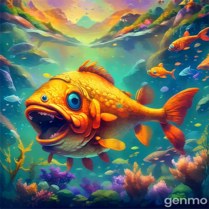 a painting of a fish with its mouth open