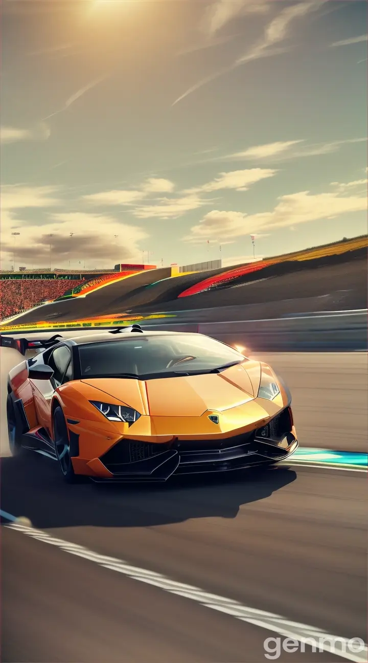 A Lamborghini on the race track 9:16 reatio drone shorts 17 sec