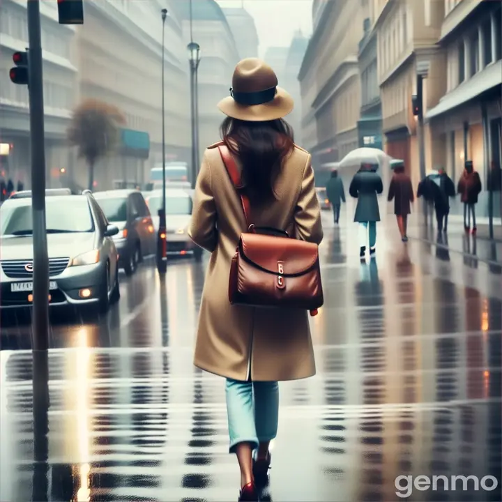 a woman walking down the street in the rain