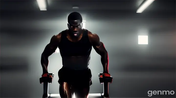 Black a man running in a black room