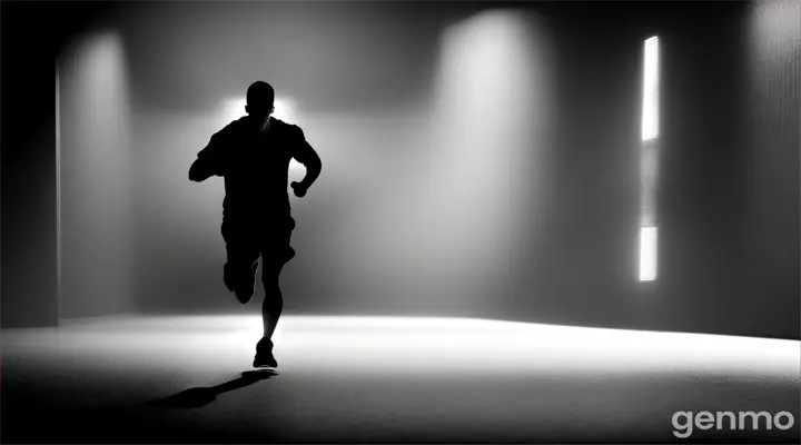 Black a man running in a black room