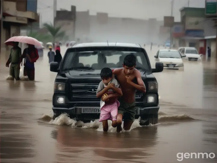 Yemen's Al Mahwit Governorate is flooded with rain, and people are trying to save children from the flood