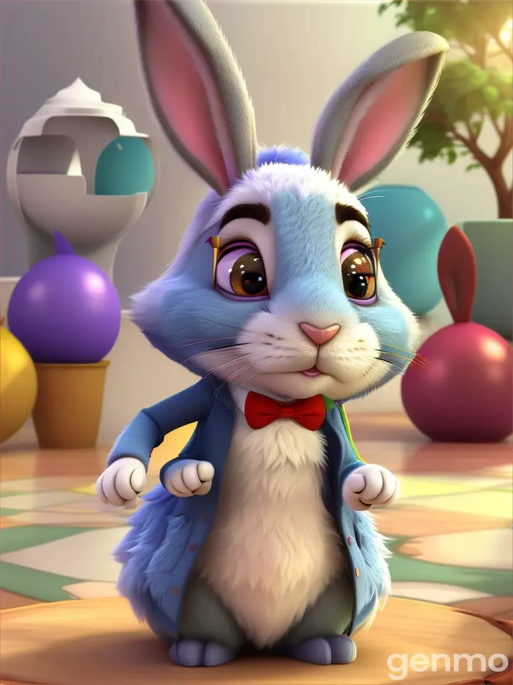 A 1 little rabbit named Bunny, he was very shy but smart and funny. 3d cartoon