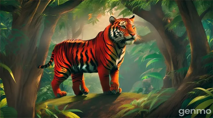 "As they ventured deeper into the jungle, they were amazed by the tall trees, colorful birds, and the sounds of nature. Suddenly, they heard a rustling noise. It was a hungry tiger lurking in the bushes, ready to pounce. Terrified, Sam quickly climbed up a nearby tree, but Max, who didn’t know how to climb, was left on the ground, frozen with fear."