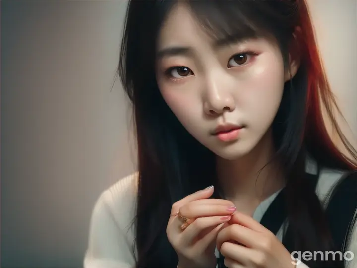 korean girl looking her ring which was gifted to her by her boyfriend.