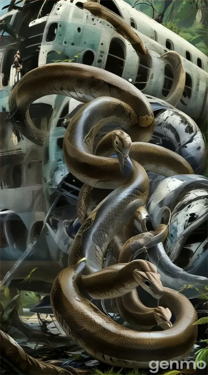 a large snake is on the ground next to an airplane