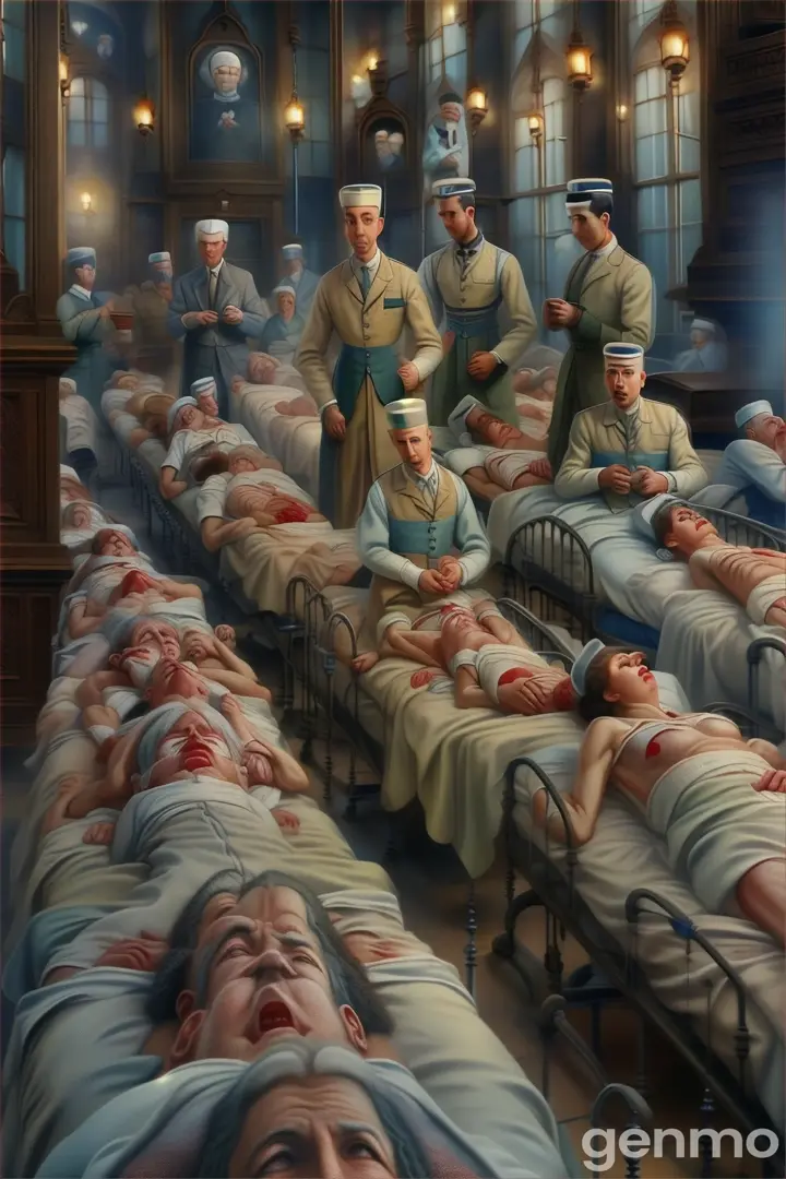 a group of people standing around a hospital bed