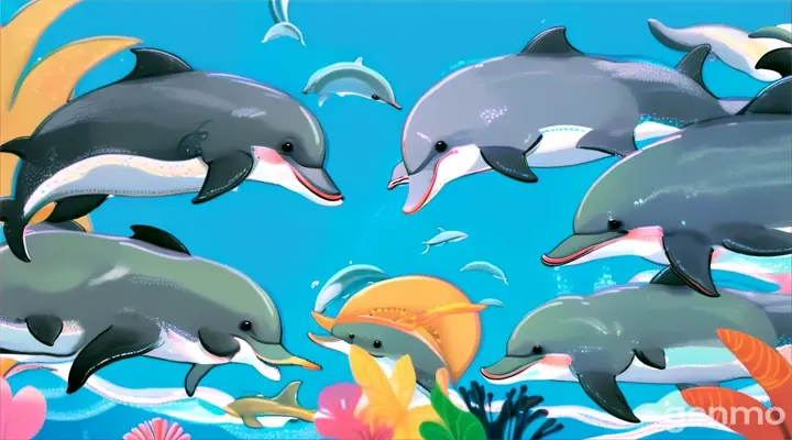 a group of dolphins swimming in the ocean