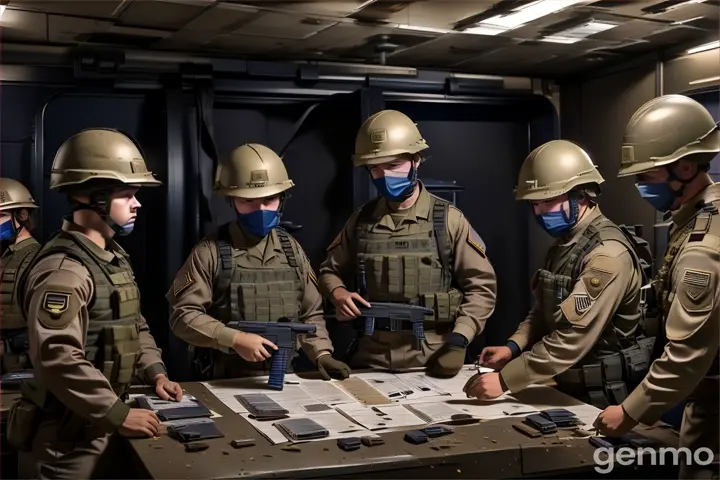 a group of soldiers standing around a table