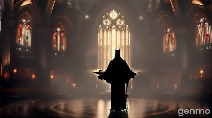 The Grand Hall with the Glowing Book:  A large, dimly lit hall with a central stone platform. On the platform lies a large, ancient book, glowing with an eerie light. A swirling black mist surrounds the book, and a figure, Zoltan the sorcerer, stands nearby, his eyes glowing red. He is dressed in dark, tattered robes, and his presence exudes malice and power  