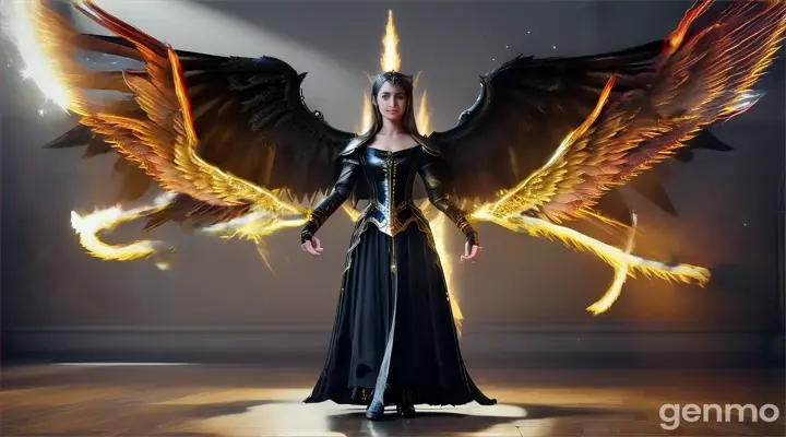 Luna Confronts Zoltan:  Luna, standing firmly with her wings outstretched, faces Zoltan in the grand hall. Zoltan, with a cruel smile, raises his hands to cast a dark spell. The scene is tense, with shadows and light clashing as their powers collide.  