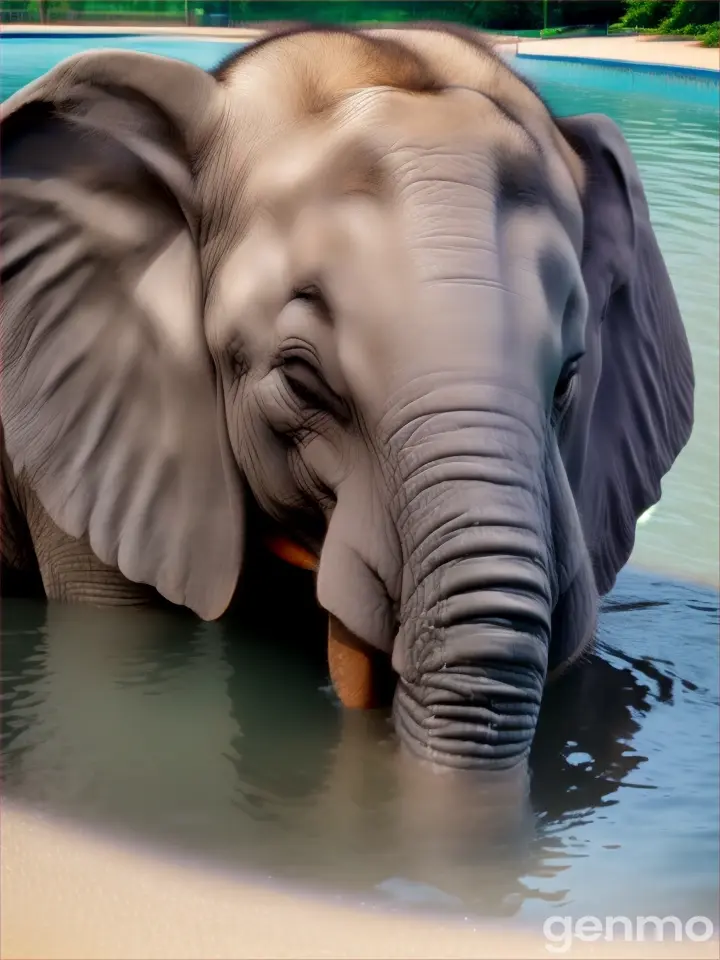 A little elephant sleep on hand in waterpark 