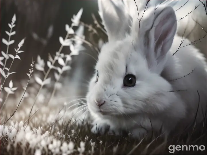 The rabbit’s fur was tangled in the thorns, and it looked scared.

Focus on a close-up of the rabbit, showing its white fur caught in sharp thorns. The rabbit’s eyes are big and frightened, capturing its vulnerability as it tries to free itself.
