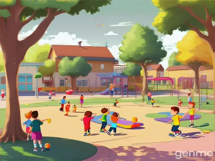 create cartoon style images, Kids playing in school ground