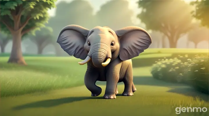 3d cartoon baby elephant eating grass and walk,rat