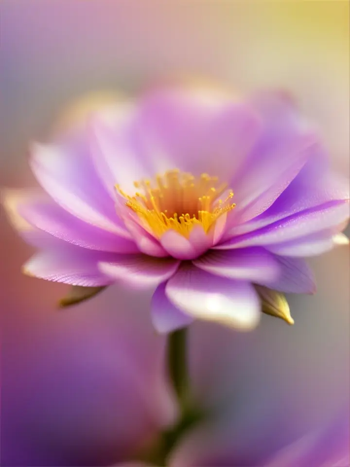 An enchanting scene featuring a stunning flower in full bloom, created with vibrant alcohol ink techniques. The flower, with its intricate petals in shades of deep purple, bright pink, and shimmering gold, radiates beauty and elegance. Surrounding the flower are soft, swirling patterns of ink that mimic the delicate textures of petals and leaves, blending harmoniously in a dreamy background of pastel colors. The lighting is soft and ethereal, casting a gentle glow on the flower, enhancing its magical allure. This composition captures the essence of nature's artistry, showcasing the flower as the most beautiful in the world.
