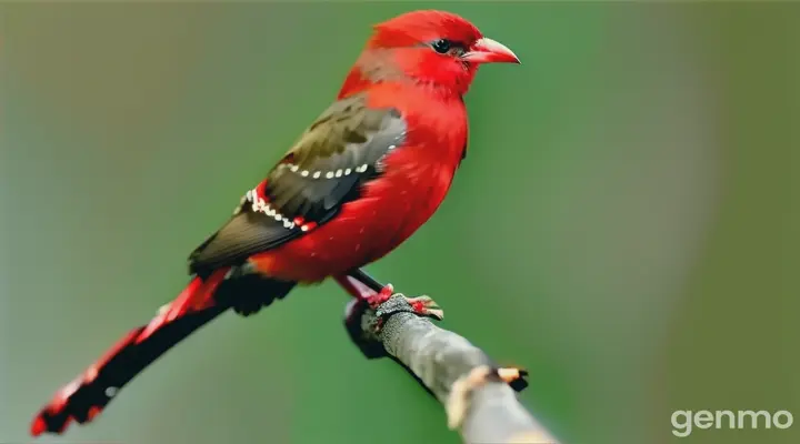 a red and black bird sitting on a branch