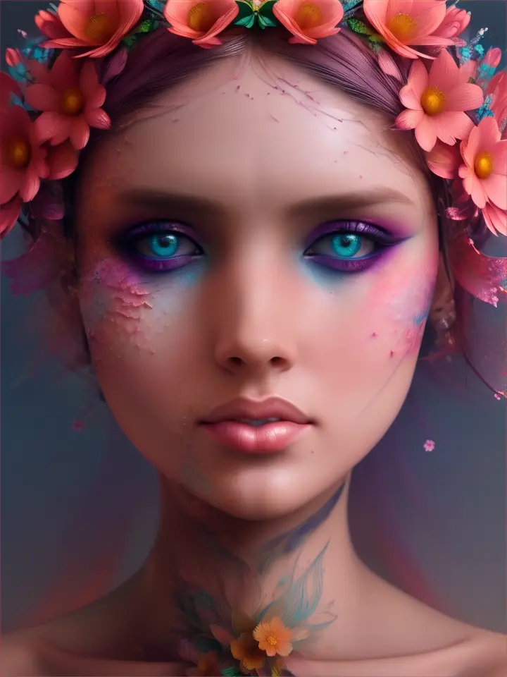 a close up of a person's head with a flower in it, ash thorp, lee griggs, cgsociety 9, mind-bending digital art, lee griggs and jason chan, digital sculpture, beautiful acrylic fluid portrait, behance. polished, trend on behance 3d art, trend on behance 3 d art, beeple and james jean
