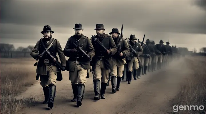 civil war 1863 zombie solders moving slowly towards camera  